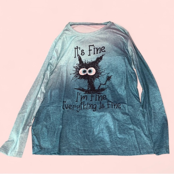 Tops - NWOT/New in package. Blue ombré graphic long sleeve shirt. Size large.